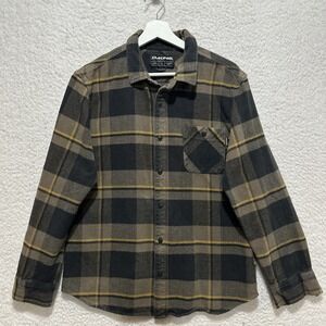 DAKINE Flannel Shirt Men's Sz L Brown Plaid Long Sleeve Front Pocket Button Up